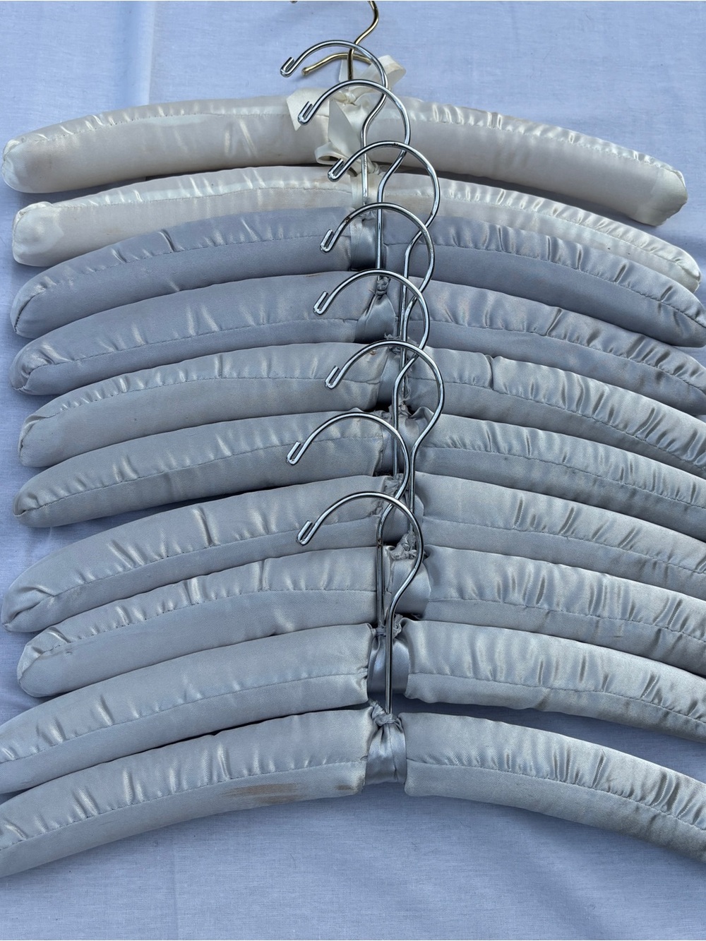 Lot of 10 Vintage Satin Padded Hangers | Silver & Ivory Tones Bridal Wedding